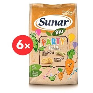 Sunar BIO Party mix, hráškové a mrkvové detské chrumky 6× 45 g