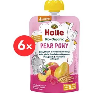 HOLLE Pear Pony BIO hruška broskyňa maliny a špalda 6× 100 g