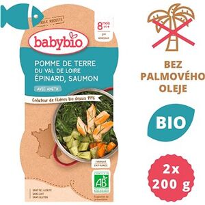 BABYBIO, Zemiaky a špenát s lososom a ryžou, 2× 200 g