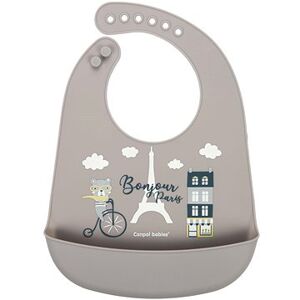 Canpol Babies podbradník silikónový s vreckom Bonjour Paris, béžový
