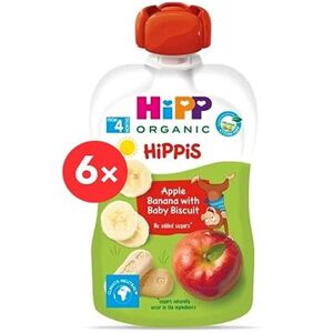 HiPP BIO Hippies, kapsička jablko-banán-baby sušienky, 6× 100 g