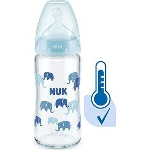 NUK FC+ fľaša sklo s kontrolou teploty 240 ml, modrá