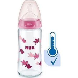 NUK FC+ fľaša sklo s kontrolou teploty 240 ml, ružová