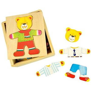 Drevené obliekacie puzzle v škatuľke - Pán Medveď