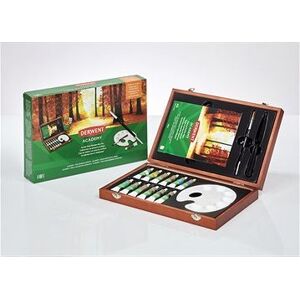 DERWENT Academy Acrylic Paints Wooden Box Set, drevený darčekový kufrík 12 ks