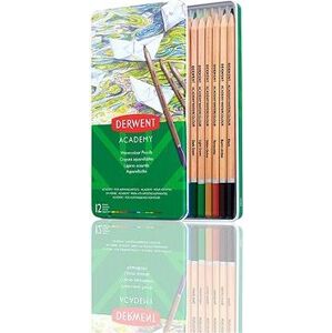 DERWENT Academy Watercolour Pencils Tin v plechovej škatuľke, šesťhranné, 12 farieb