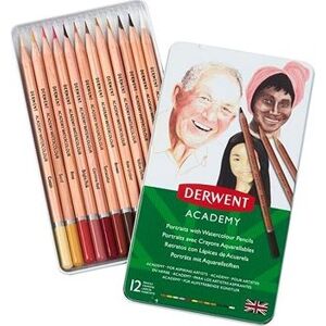 DERWENT Academy Watercolour Pencils Skintones v plechovej krabičke, šesťhranné, 12 farieb