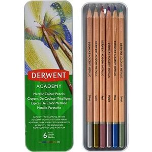 DERWENT Academy Metallic Colour Pencils v plechovej škatuľke, šesťhranné, 6 farieb