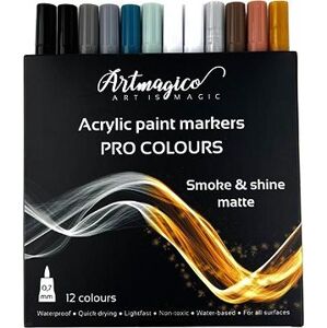 Artmagico Pro Smoke and Shine akrylové fixky, čierno-biele a metalické odtiene, 12 ks