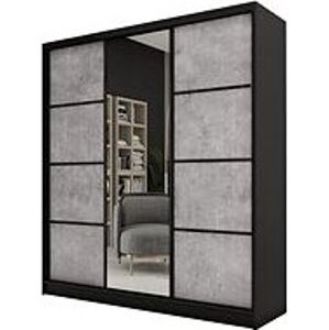 Nejlevnější nábytek Harazia 150 so zrkadlom, 4 zásuvkami a 2 šatníkovými tyčami, čierny matný/betón