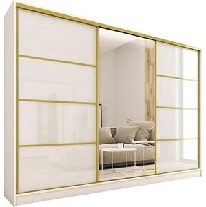 Nejlevnější nábytek Dazio 280 so zrkadlom, 4 zásuvkami a 2 šatníkovými tyčami, biely lesk