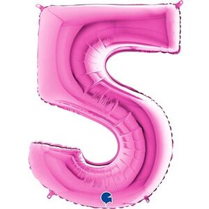 Fóliový balónik, 102 cm, číslica „5“, ružový