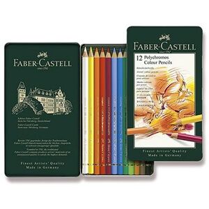 Pastelky Faber-Castell Polychromos v plechovej krabičke, 12 farieb