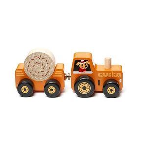 Cubika 15351 - Traktor s vlečkou, drevená skladačka s magnetom, 3 diely
