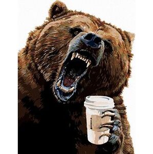 Maľovanie podľa čísel - Medveď a káva (Holly Simental)