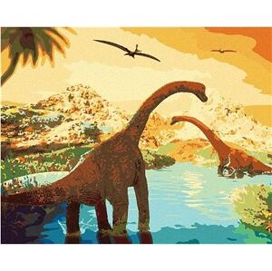Maľovanie podľa čísel - Krásna krajina s dinosaurami