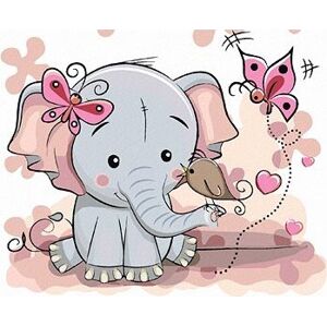 Maľovanie podľa čísiel – Malý slon s motýľmi