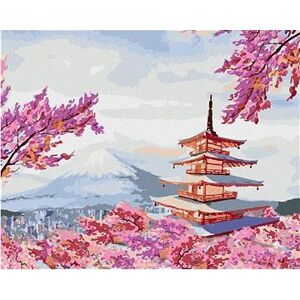 Maľovanie podľa čísel – Japonsko chrám a ružové kvety