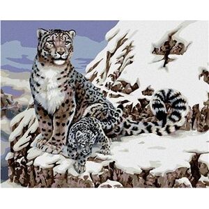 Maľovanie podľa čísel - Leopard snežný s mláďaťom (Howard Robinson)