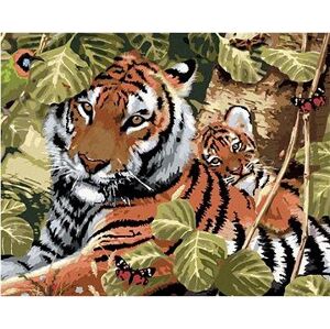 Maľovanie podľa čísel - Tiger a mláďa medzi listami (Howard Robinson)