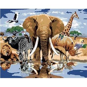 Maľovanie podľa čísel – Zvieratá pri oáze Afrika (Howard Robinson)