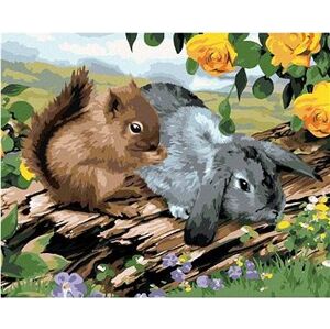 Maľovanie podľa čísel – Veverička a králik na pni (Howard Robinson)