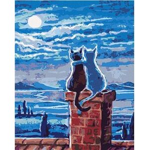 Maľovanie podľa čísel – Mačky na streche a mesiac