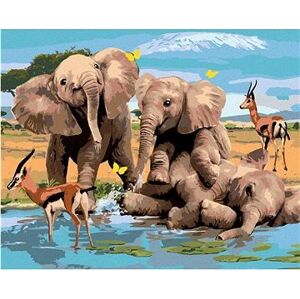 Maľovanie podľa čísel – Veselé slony a gazely pri vode (Howard Robinson)