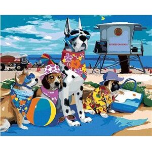 Maľovanie podľa čísel - Psi na výlete na pláži (Howard Robinson)