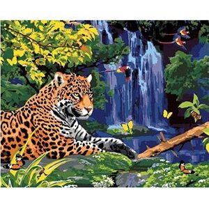 Maľovanie podľa čísel – Jaguár pri vodopáde a papagáje (Howard Robinson)