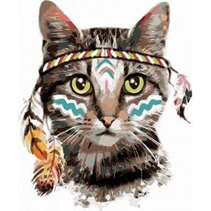 Maľovanie podľa čísel – Mačka s indiánskou čelenkou