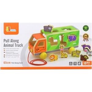 Drevená hračka na ťahanie, kamión so zvieratkami