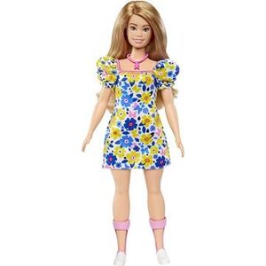 Barbie Modelka – Šaty s modrými a žltými kvetinami