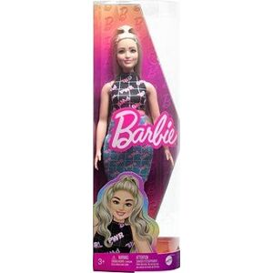Barbie Modelka – Čierno-modré šaty s ľadvinkou