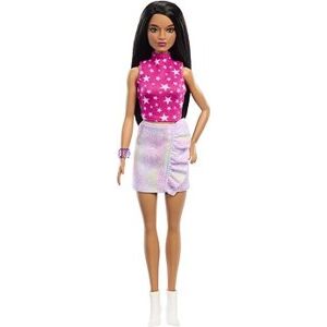 Barbie Modelka – Lesklá sukňa a ružový top s hviezdami