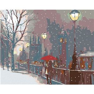 Maľovanie podľa čísel – Milenci na moste a padajúci sneh