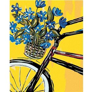 Maľovanie podľa čísel – Modré kvety na bicykli