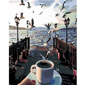 Maľovanie podľa čísel – Šálka kávy a čajky nad morom