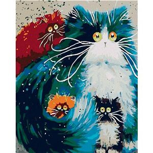 Maľovanie podľa čísel – Okatá mačka s mačiatkami