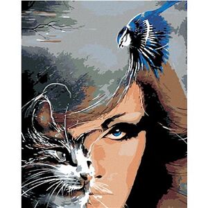 Maľovanie podľa čísel – Žena mačka a modrý vtáčik