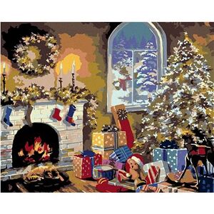 Maľovanie podľa čísel – Krb a vianočný strom s darčekmi