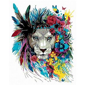 Maľovanie podľa čísel – Lev s čelenkou a kvetmi