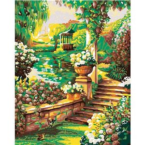 Maľovanie podľa čísel – Krásna kvetinová záhradka s altánkom