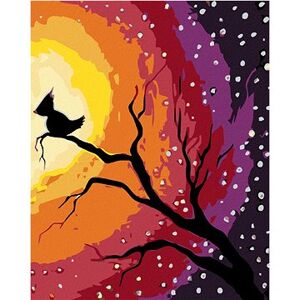 Maľovanie podľa čísel – Vtáčik na vetve a nočná obloha