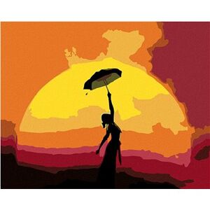 Maľovanie podľa čísel – Žena s dáždnikom a západ slnka