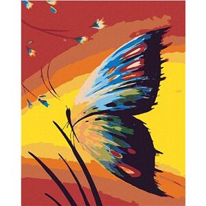Maľovanie podľa čísel – Motýľ v tráve a západ slnka