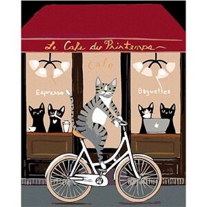 Maľovanie podľa čísel – Kocúr na bicykli pred kaviarňou