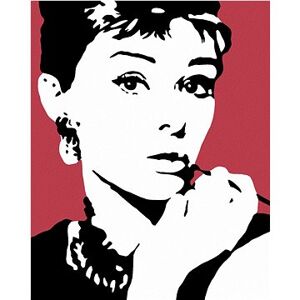 Maľovanie podľa čísel – Audrey Hepburn na červenom pozadí