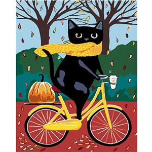 Maľovanie podľa čísel – Čierna mačka a žltý bicykel