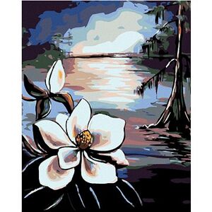 Maľovanie podľa čísel – Krásna kvetina a starý strom pri jazere